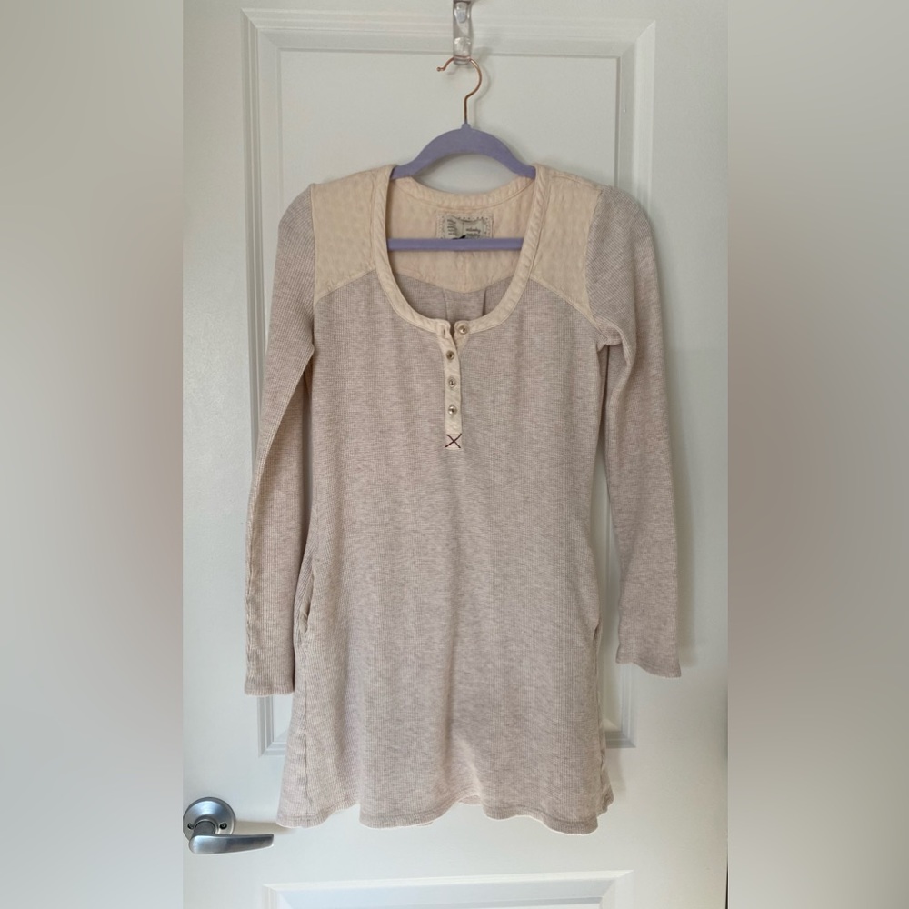 Saturday Sunday Anthropologie cream mini thermal henley dress - Picture 2 of 10